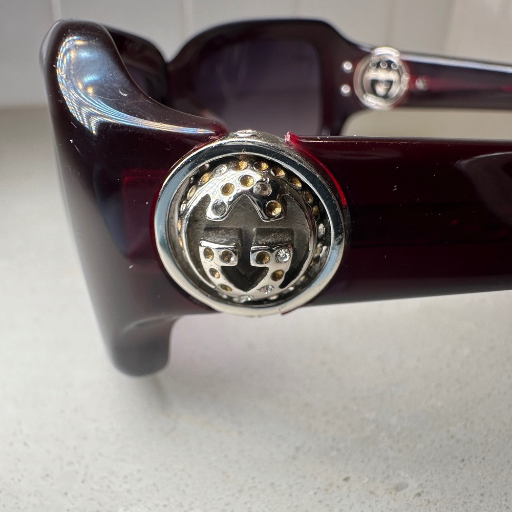 Vintage Y2K GUCCI Sunglasses Womens Burgundy Square Ball Joint Hinge Safilo - Picture 2 of 13
